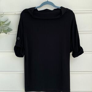New York & Company High‎ Neck Roll Sleeve Stretch Top Black XS